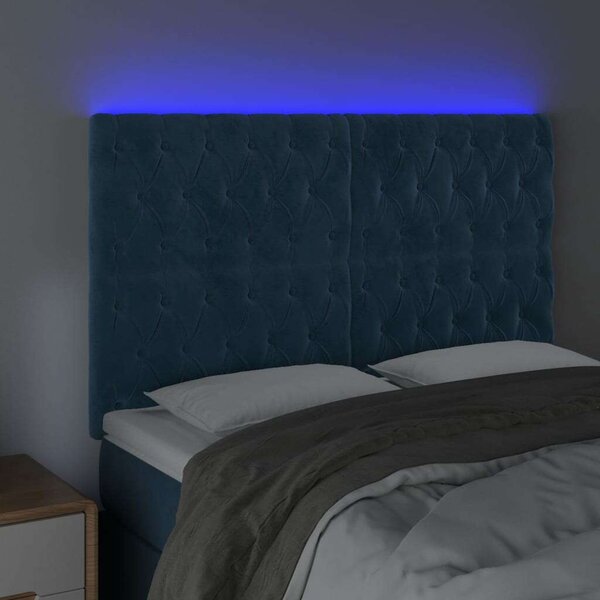 VidaXL sötétkék bársony LED-es fejtámla 160x7x118/128 cm