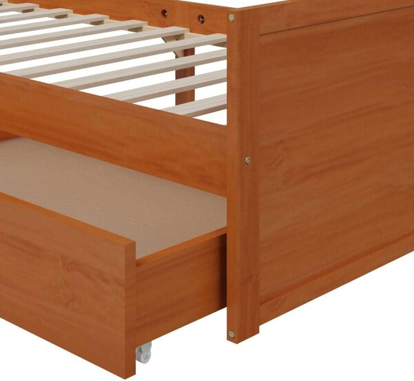 VidaXL mézbarna tömör fenyőfa ágykeret fiókkal 90 x 200 cm