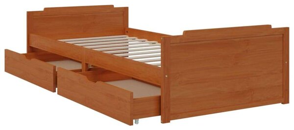 VidaXL mézbarna tömör fenyőfa ágykeret fiókkal 90 x 200 cm