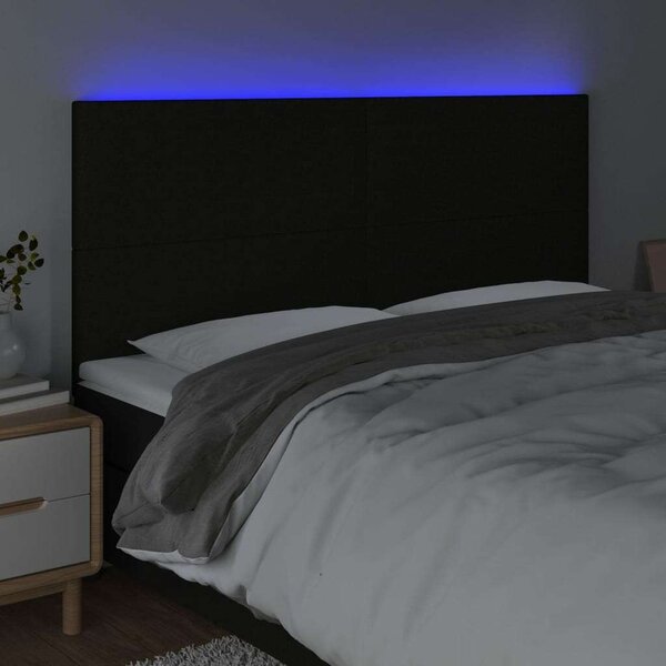 Fekete szövet led-es fejtámla 180x5x118/128 cm