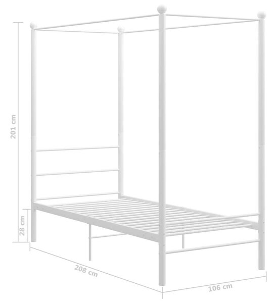 VidaXL Fehér Fém Baldachinos Ágykeret - 100x200 cm