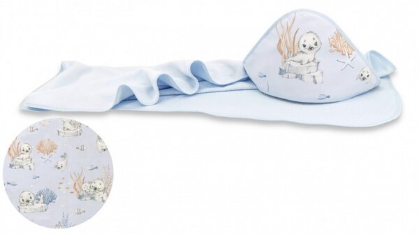 Baby Shop kapucnis fürdőlepedő 100*100 cm - kék fóka