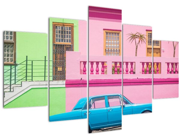Autó képe - színes házak (150x105 cm)