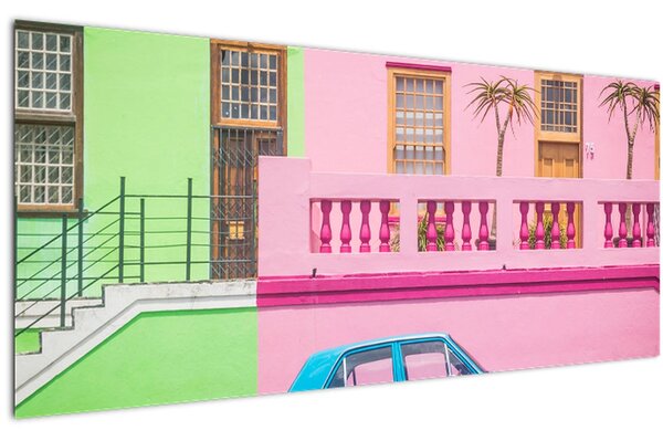 Autó képe - színes házak (120x50 cm)