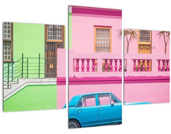Autó képe - színes házak (90x60 cm)
