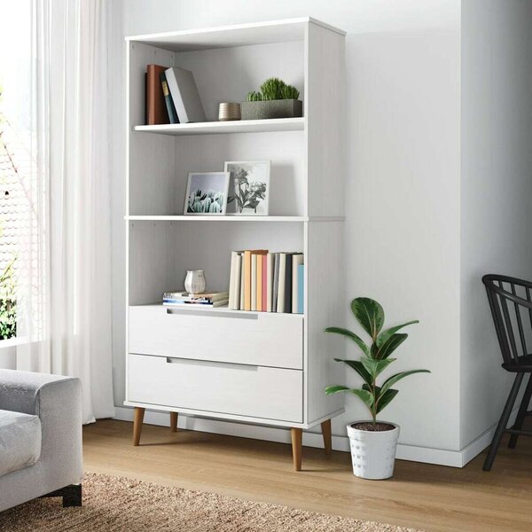 VidaXL MOLDE fehér tömör fenyőfa könyvszekrény 85 x 35 x 170,5 cm