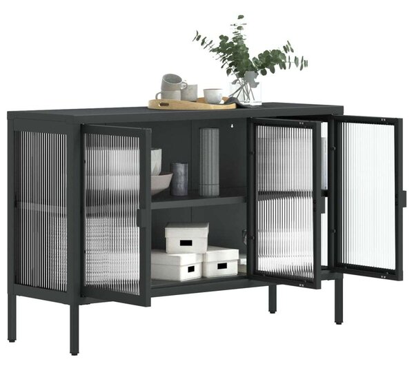 VidaXL Fekete Acél és Üveg Tálalószekrény - 105x35x70 cm
