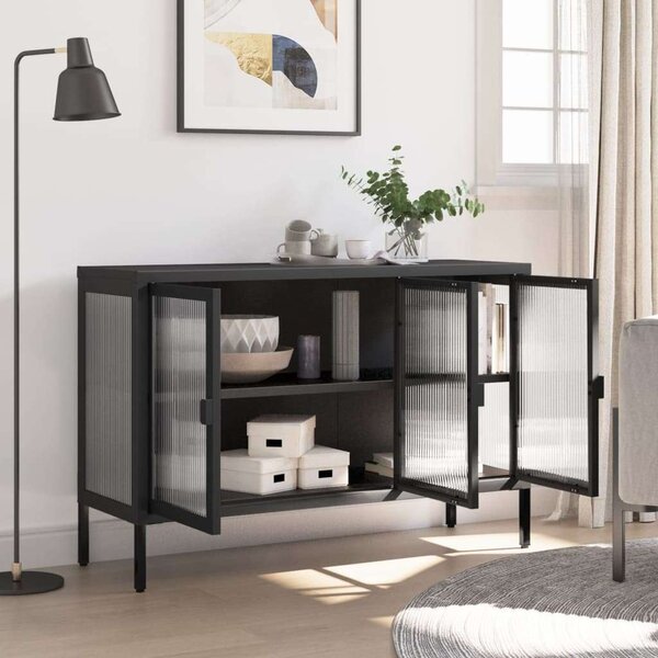 VidaXL Fekete Acél és Üveg Tálalószekrény - 105x35x70 cm