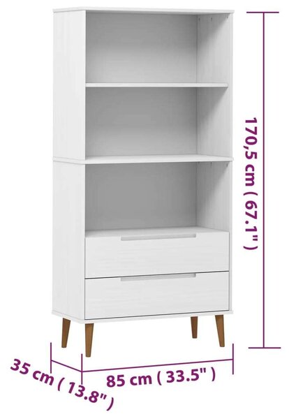 VidaXL MOLDE fehér tömör fenyőfa könyvszekrény 85 x 35 x 170,5 cm