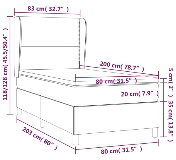 VidaXL Bársony Ágy Matraccal - 80x200 cm