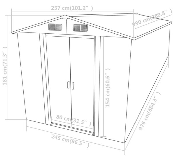 VidaXL szürke horganyzott acél kerti fészer 257 x 990 x 181 cm