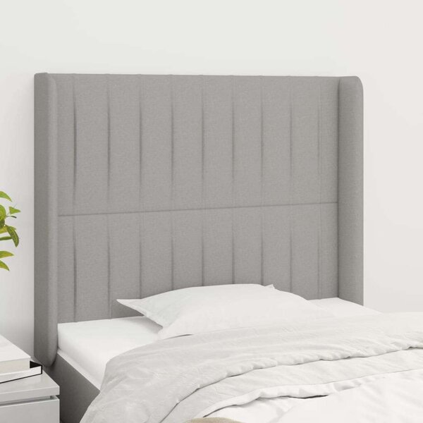 VidaXL világosszürke szövet fejtámla szárnyakkal 103x16x118/128 cm