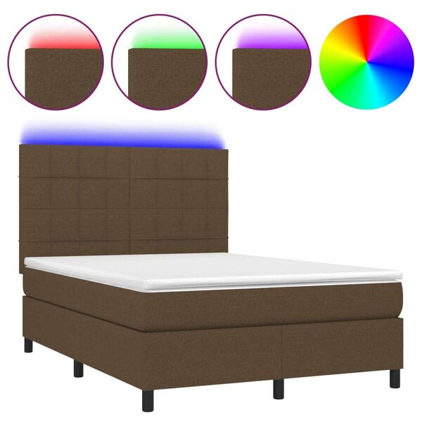 VidaXL barna szövet rugós és LED-es ágy matraccal 140x200 cm