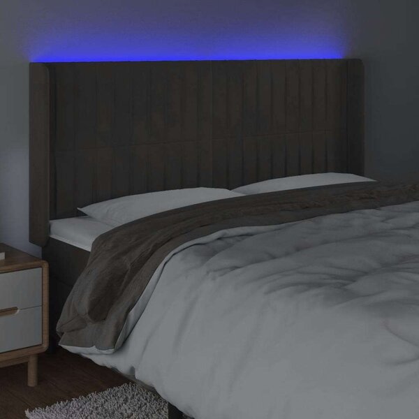 VidaXL LED-es Bársony Ágytámlá - Sötétszürke - 163x16x118/128cm