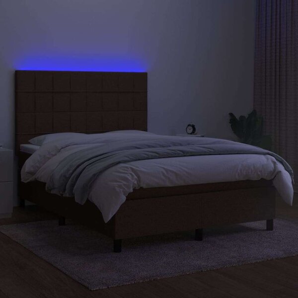 VidaXL barna szövet rugós és LED-es ágy matraccal 140x200 cm