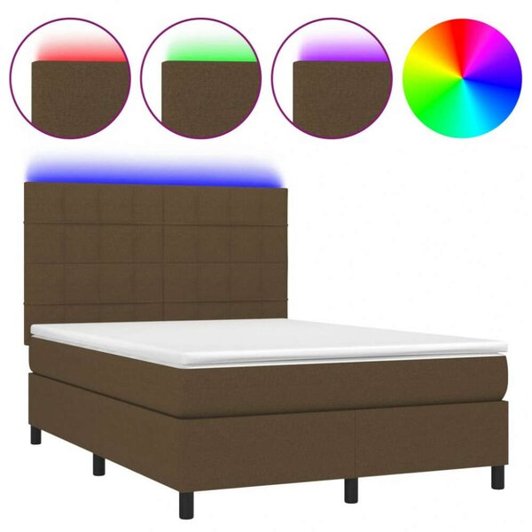 VidaXL barna szövet rugós és LED-es ágy matraccal 140x200 cm