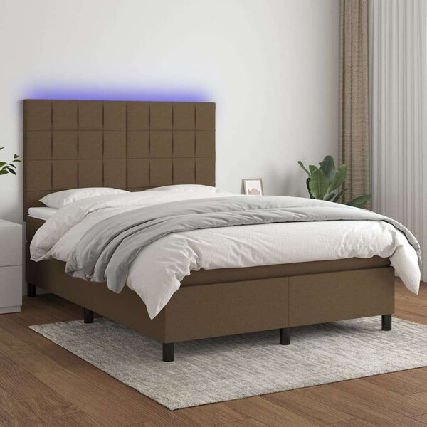 VidaXL barna szövet rugós és LED-es ágy matraccal 140x200 cm