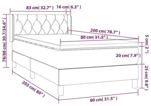 VidaXL Fekete Bársony Ágy Matraccal - 80x200 cm