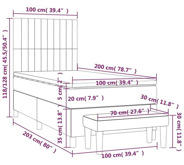 VidaXL Ágy Matraccal - Sötétbarna Szövet - 100x200 cm