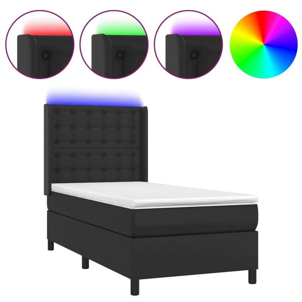 VidaXL LED-es Ágy - Fekete Műbőr - 100x200 cm