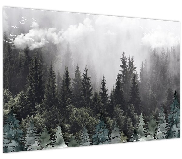 Kép - Erdő illusztrált elemekkel (90x60 cm)