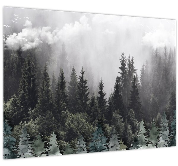 Kép - Erdő illusztrált elemekkel (70x50 cm)