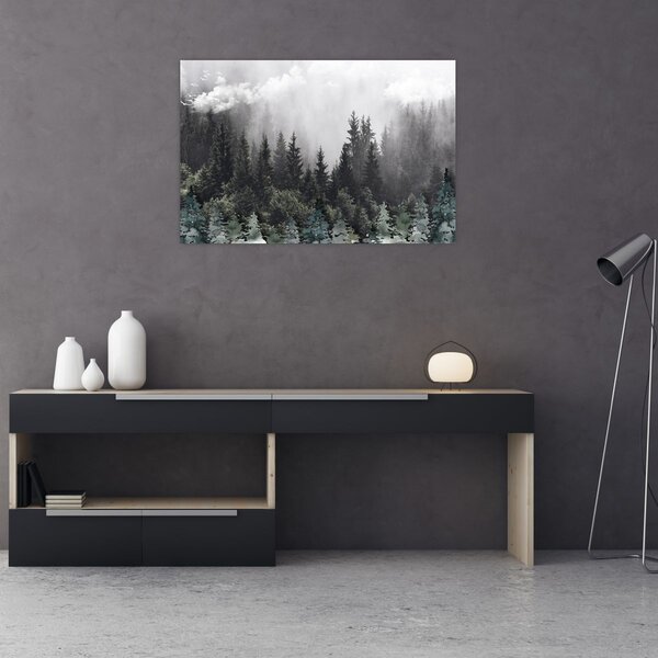 Kép - Erdő illusztrált elemekkel (90x60 cm)