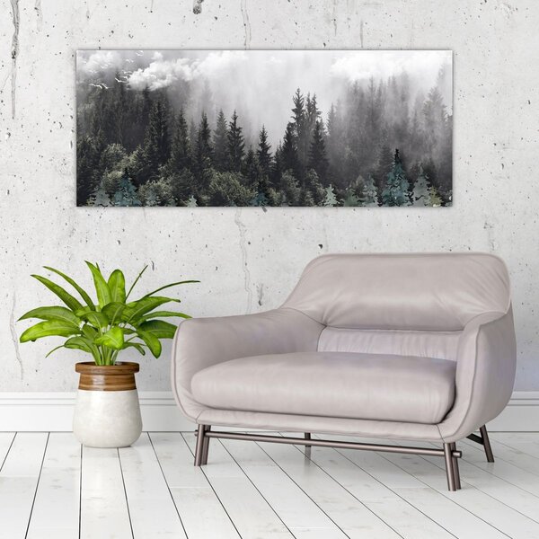 Kép - Erdő illusztrált elemekkel (120x50 cm)