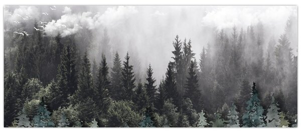 Kép - Erdő illusztrált elemekkel (120x50 cm)