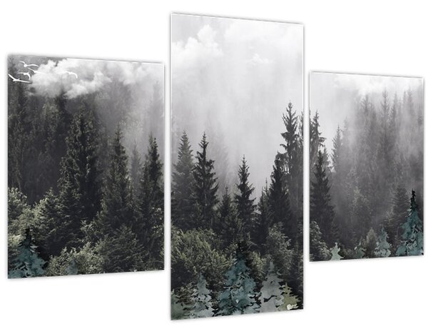 Kép - Erdő illusztrált elemekkel (90x60 cm)