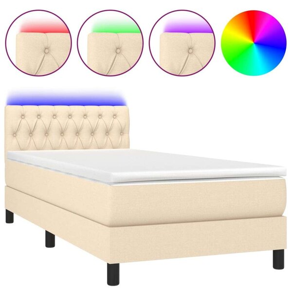 VidaXL Krémszínű Ágy - 90x200 cm - LED-es
