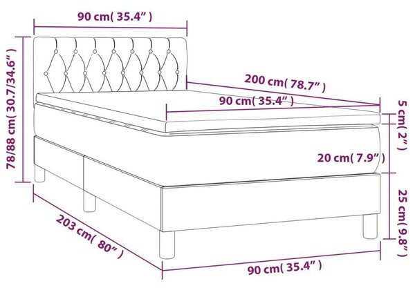 VidaXL Krémszínű Ágy - 90x200 cm - LED-es