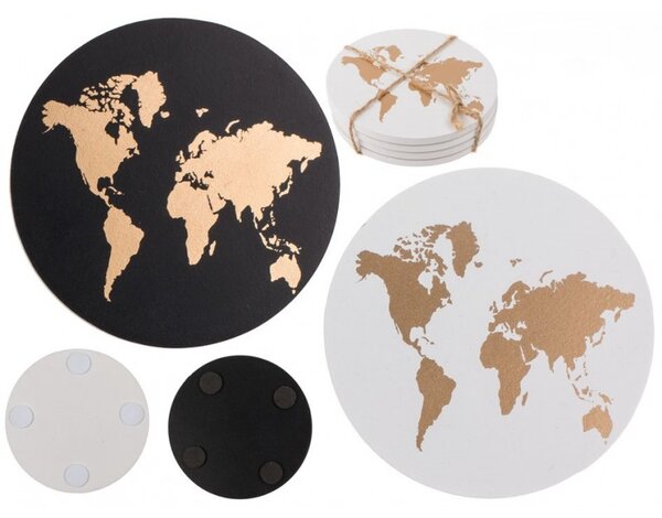 Poháralátét a világ térkép mintával Fekete: fekete