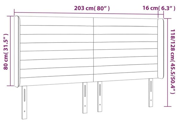 VidaXL világosszürke szövet fejtámla szárnyakkal 203x16x118/128 cm