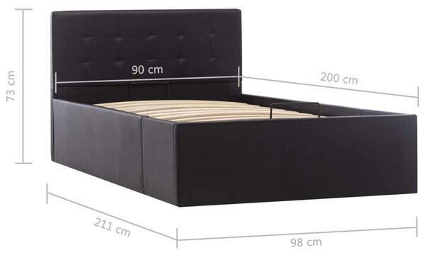VidaXL fekete műbőr ágykeret hidraulikus ágyneműtartóval 90 x 200 cm