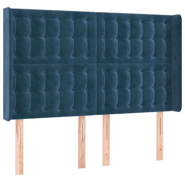 VidaXL Kék Bársony Fejtámla Szárnyakkal - 147x16x118/128 cm