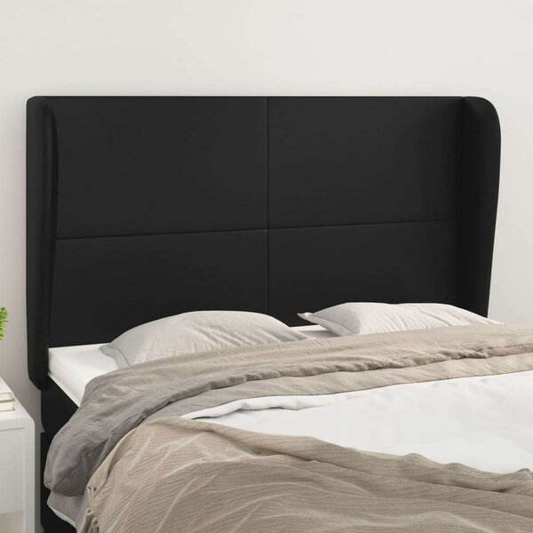 VidaXL Fekete Műbőr Fejtámla Szárnyakkal - 147x23x118/128cm