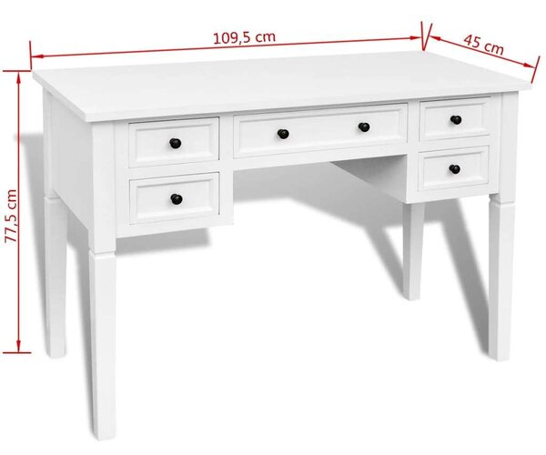VidaXL Fehér Íróasztal - 5 Fiók - 110x45cm