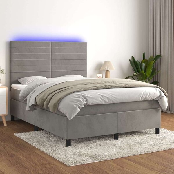 VidaXL Bársony Ágy Matraccal - 140x190 cm - LED Világítással