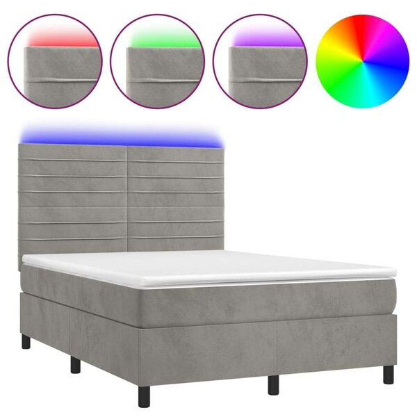 VidaXL Bársony Ágy Matraccal - 140x190 cm - LED Világítással