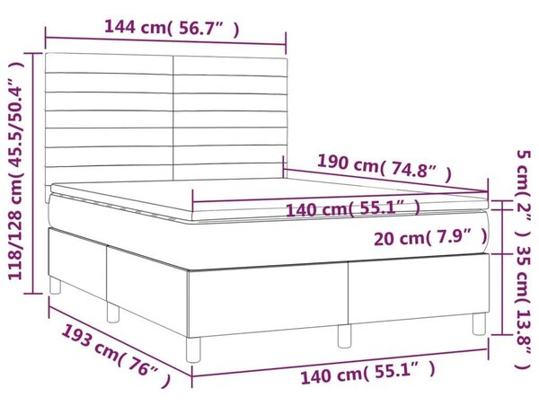 VidaXL Bársony Ágy Matraccal - 140x190 cm - LED Világítással
