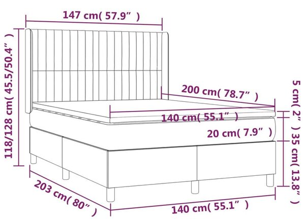 VidaXL LED-es Ágy - Rugós - 140x200 cm