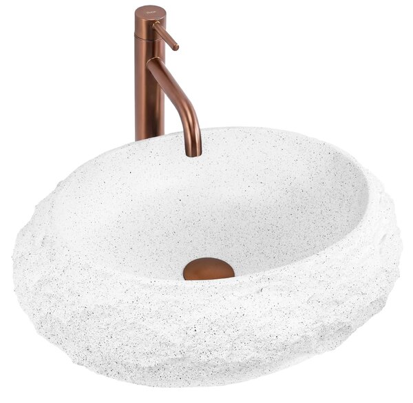 Rea Mika, ovális pultra szerelhető mosdó, 500x380x150 mm, fehér kő utánzat, REA-U3223