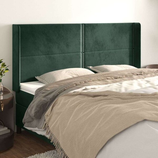 VidaXL zöld bársony fejtámla szárnyakkal 203x16x118/128 cm