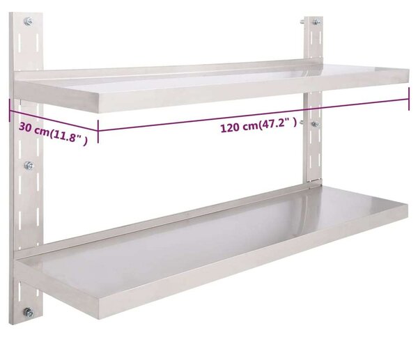 VidaXL Konyhai Fali Polc - Rozsdamentes Acél - 120x30 cm