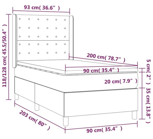VidaXL krémszínű műbőr rugós ágy matraccal és LED-del 90x200 cm