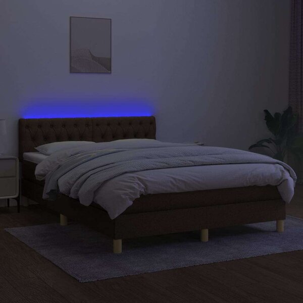 VidaXL LED-es Ágy - Barna Szövet - 140x200 cm