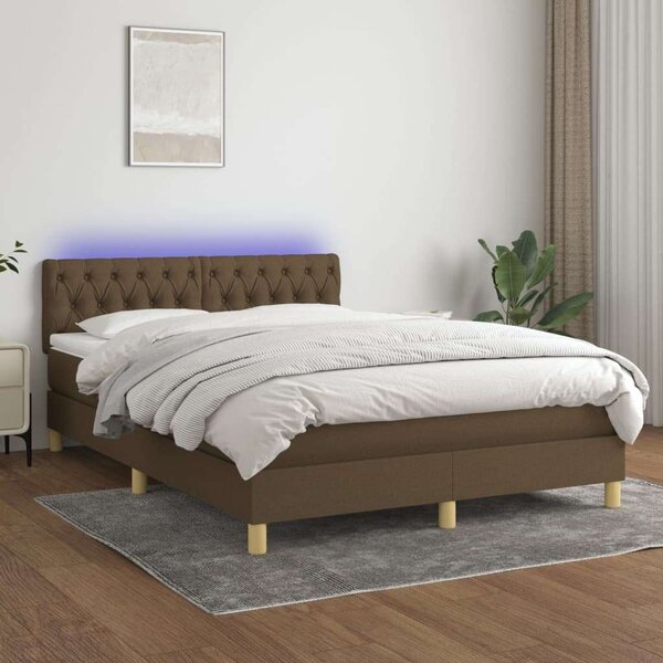 VidaXL LED-es Ágy - Barna Szövet - 140x200 cm