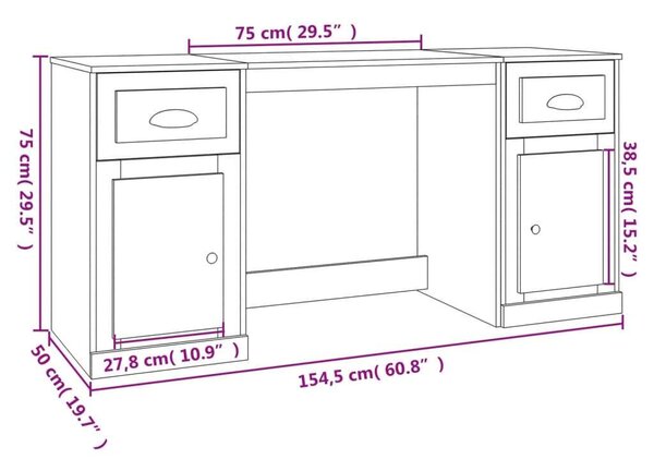 VidaXL Íróasztal Szekrényekkel - Sonoma Szürke Fa - 154,5cm