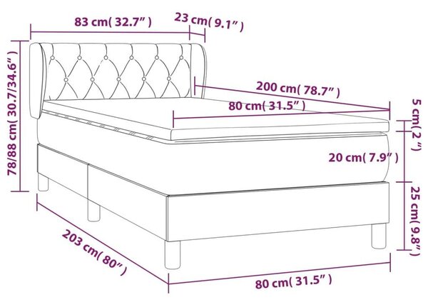 VidaXL Fekete Bársony Ágy Matraccal - 80x200 cm